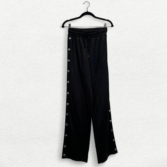 Vintage Pants - Snap On Snap Off Track Pants in Black with Silver Buttons